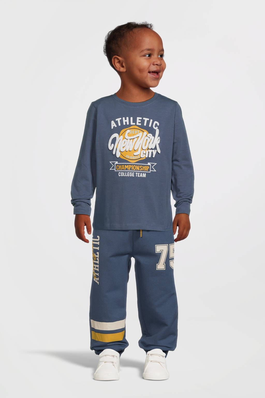 NAME IT regular fit broek met tekst grijsblauw
