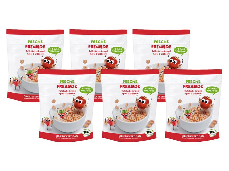 Freche Freunde Frühstücks-Kringel Apfel Erdbeere 6x 125 g Knusprige Bio-Frühstücks-Kringel