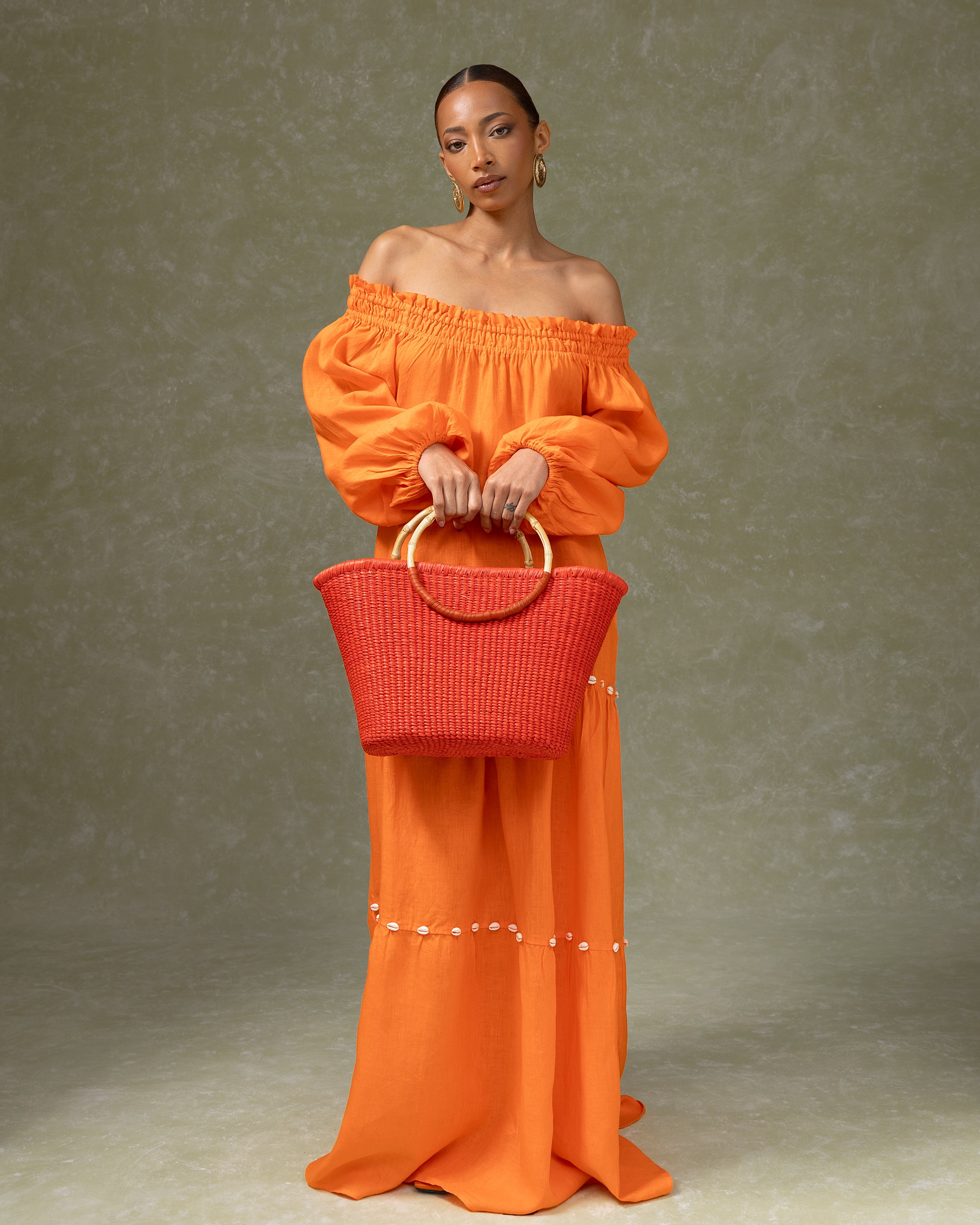 Robe longue bustier à manches ballon