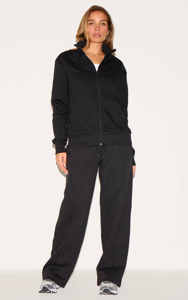 Noir Veste De Survêtement À Détails Nervurés Avec Fermeture Zippée