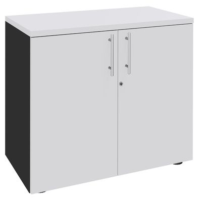 Armoire basse EXPRIM/URBAN/LOFTER/LEVEL - H72 x L80 x P47 - 2 portes - Corps Anthracite - Dessus et portes Blanc perle