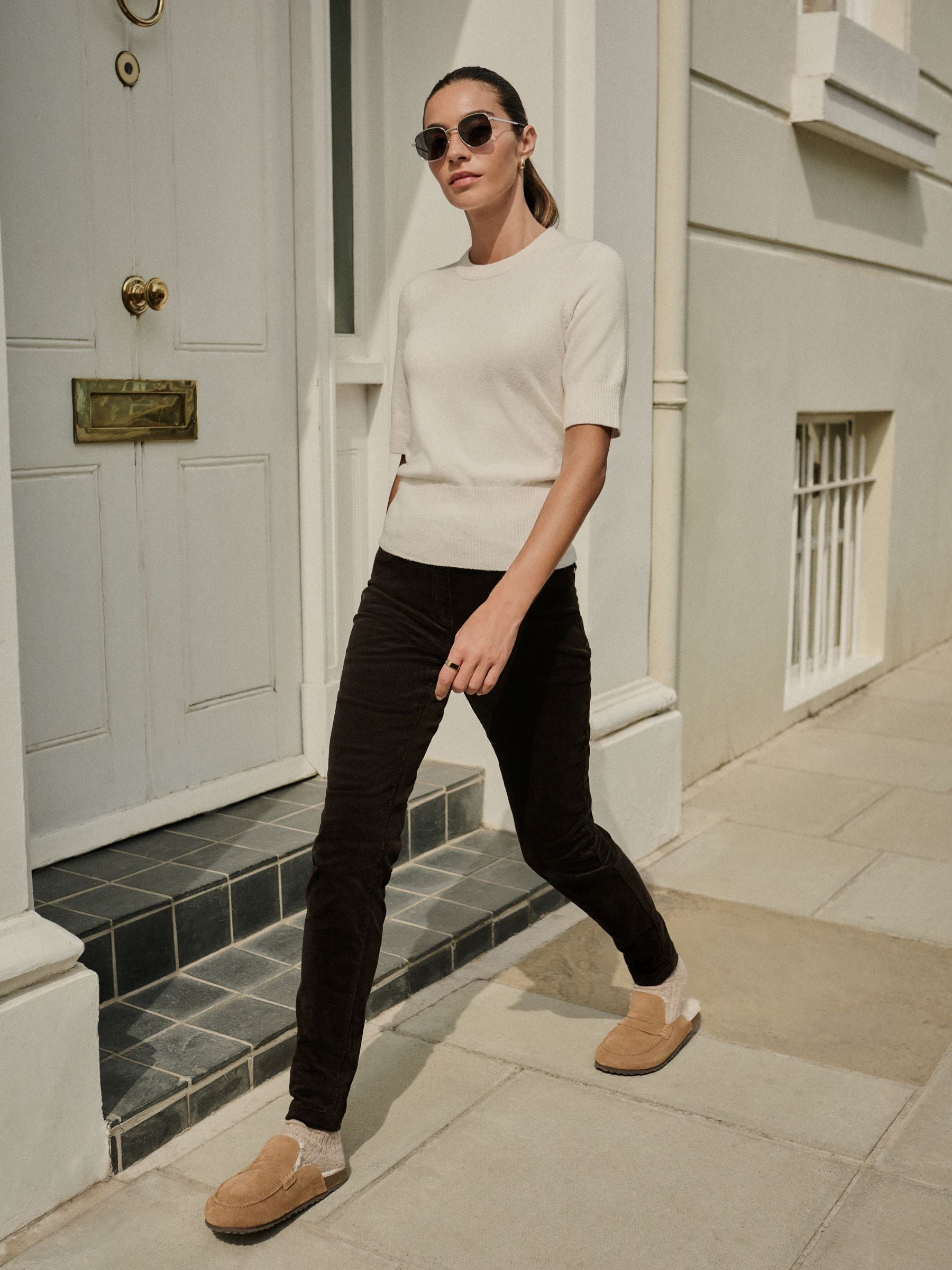 Chocoladebruin - Corduroy skinny broek