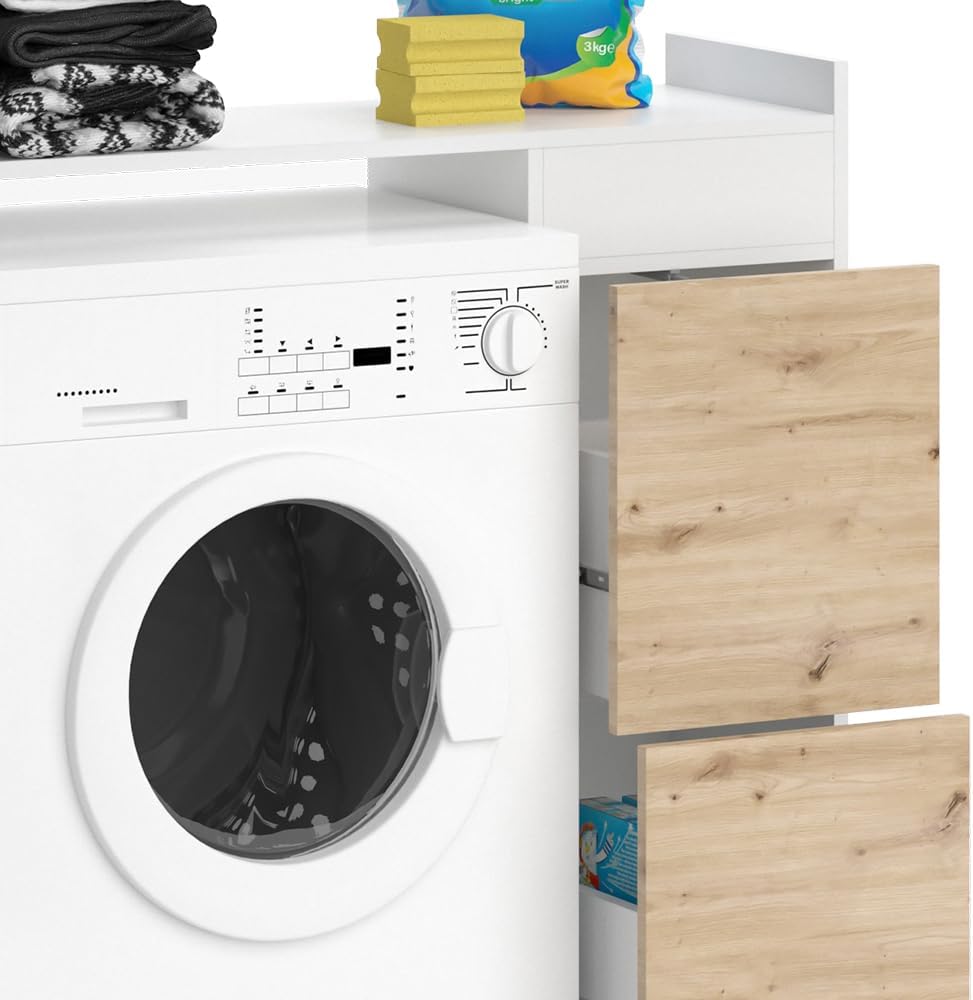 Vicco Waschmaschinenschrank Weiß Alf 99x98x34 cm - Badezimmerschrank für die Waschmaschine, Mehr Stauraum ohne Bodenfläche zu nutzen