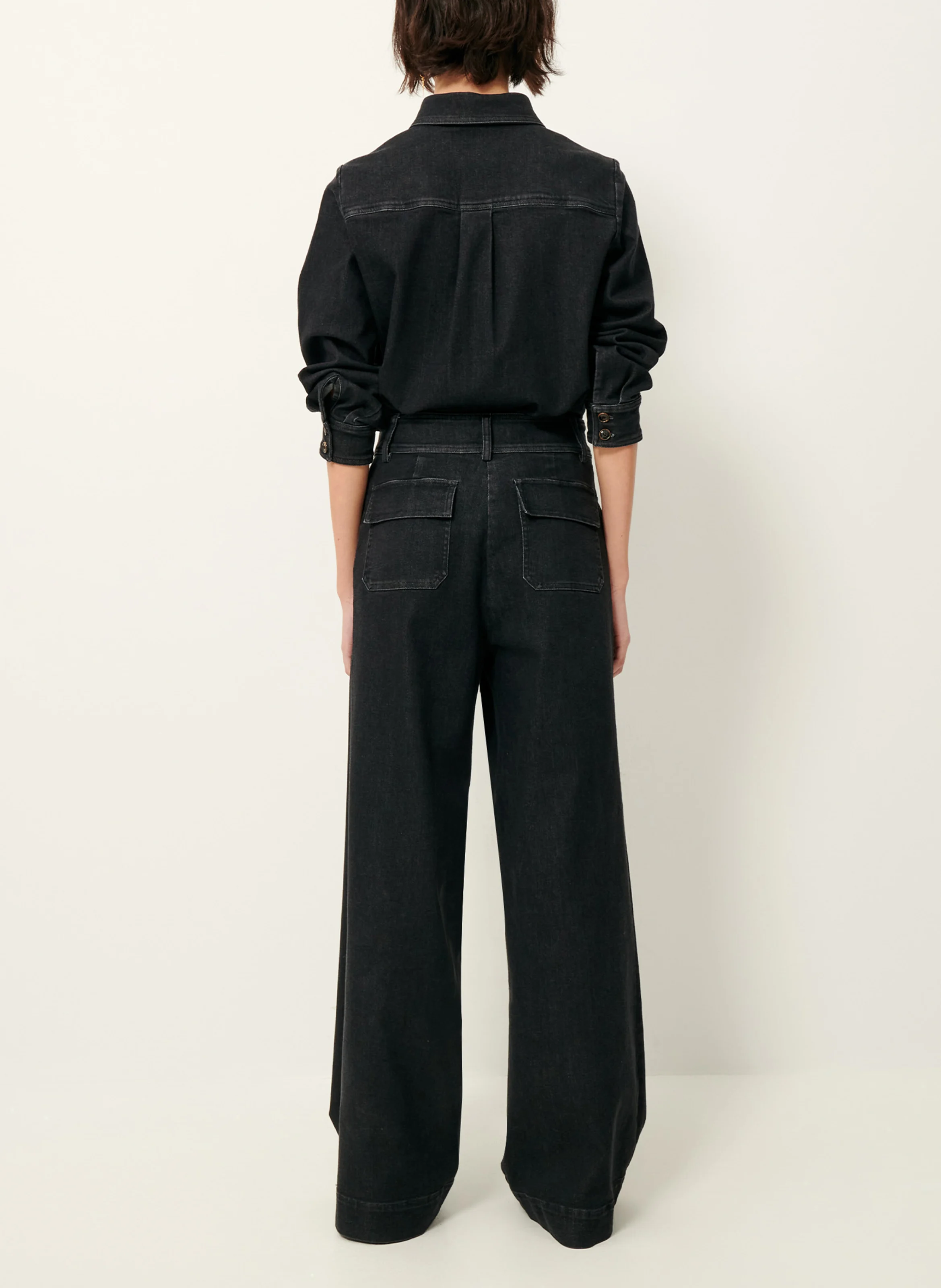 GUGGEN - Veste courte droite en denim de coton léger | Noir