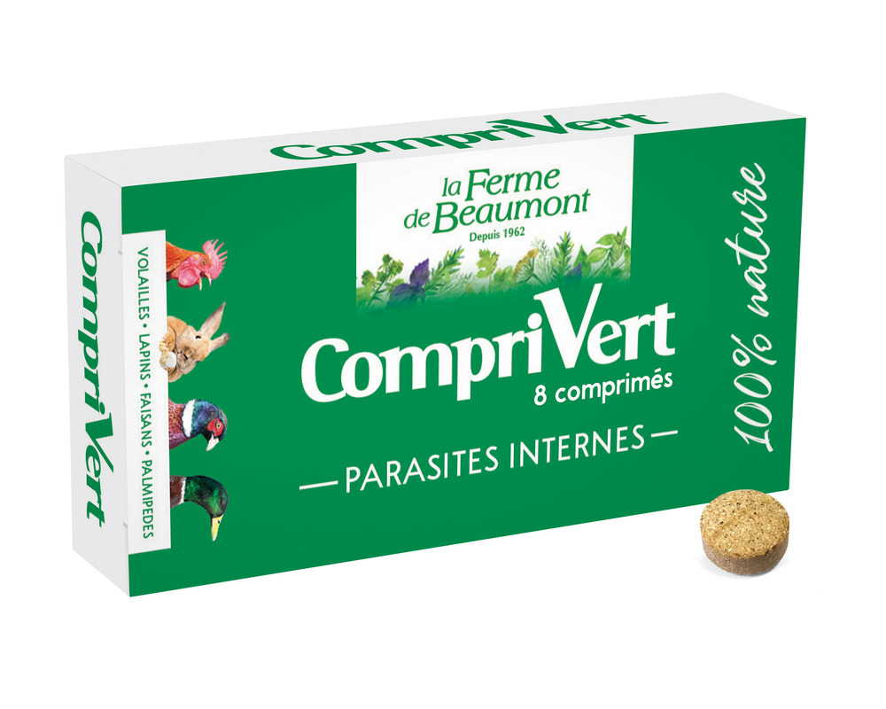 Comprivert 8 comprimés • purge naturelle pour poules, canards, lapins • soin naturel contre les parasites internes