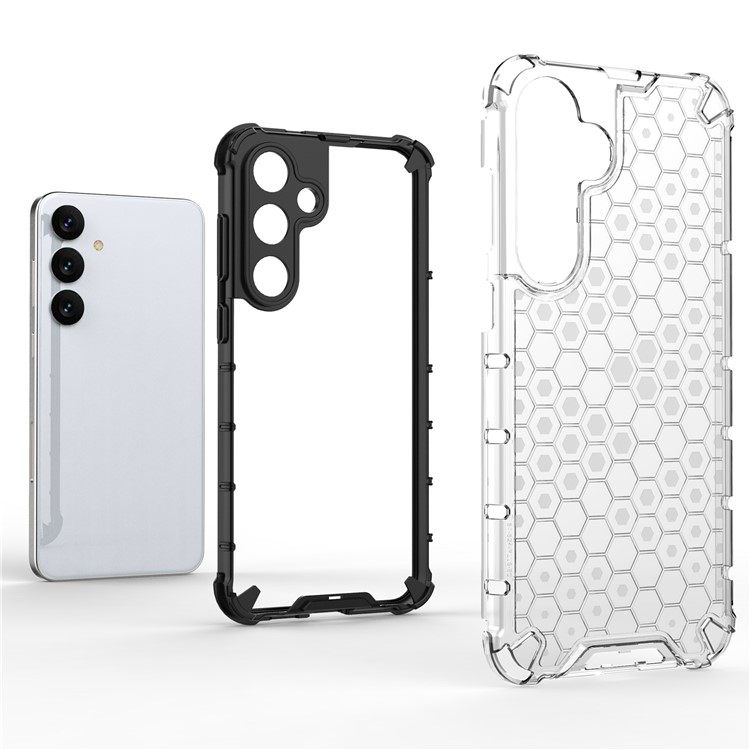 Samsung Galaxy S25  Plus Hybrid Hülle Air Cushion Fallschutz   Bumper im Waben Design - Schwarz (Transparent)