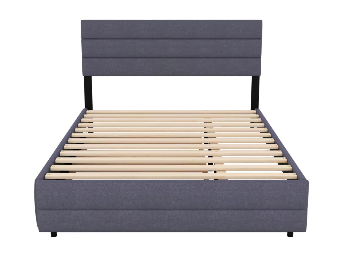 Lit gigogne pour adulte et enfant 140 x 200cm & 90 x 190cm - Lit plate-forme extensible avec 2 tiroirs avec sommier à lattes et tête de lit - gris