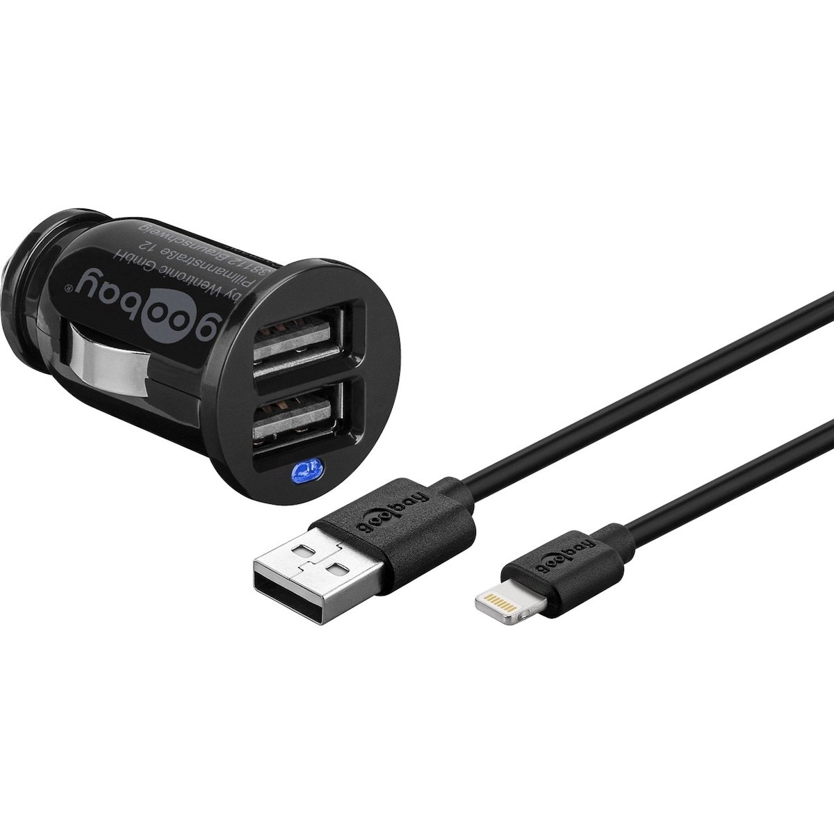 Goobay Apple Lightning billadare (12 W) Adapter för billaddare och Apple Lightning-kabel 1,0 m (svart)