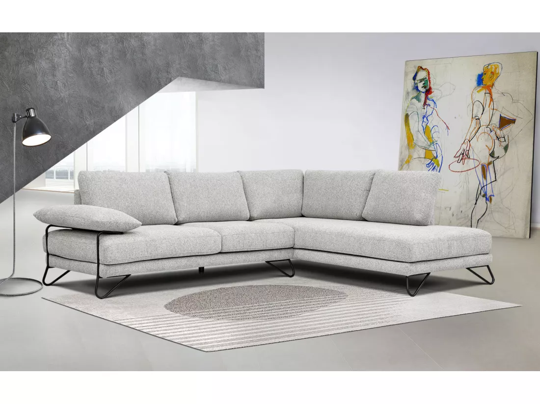 Canapé d'angle droit 5 places tissu beige - Lori