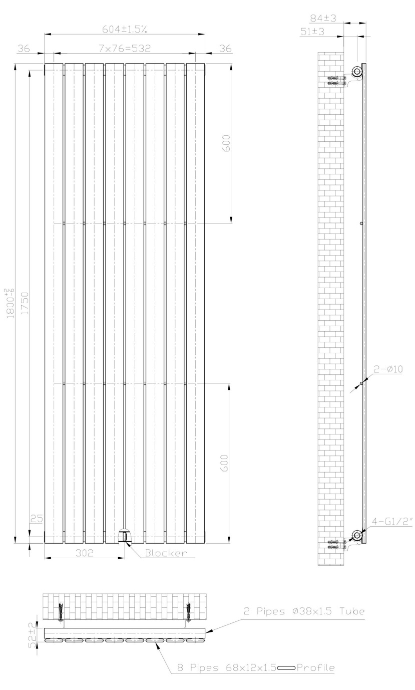 Eastbrook Warrington paneelradiator type 10 60x180cm 1411W antraciet
