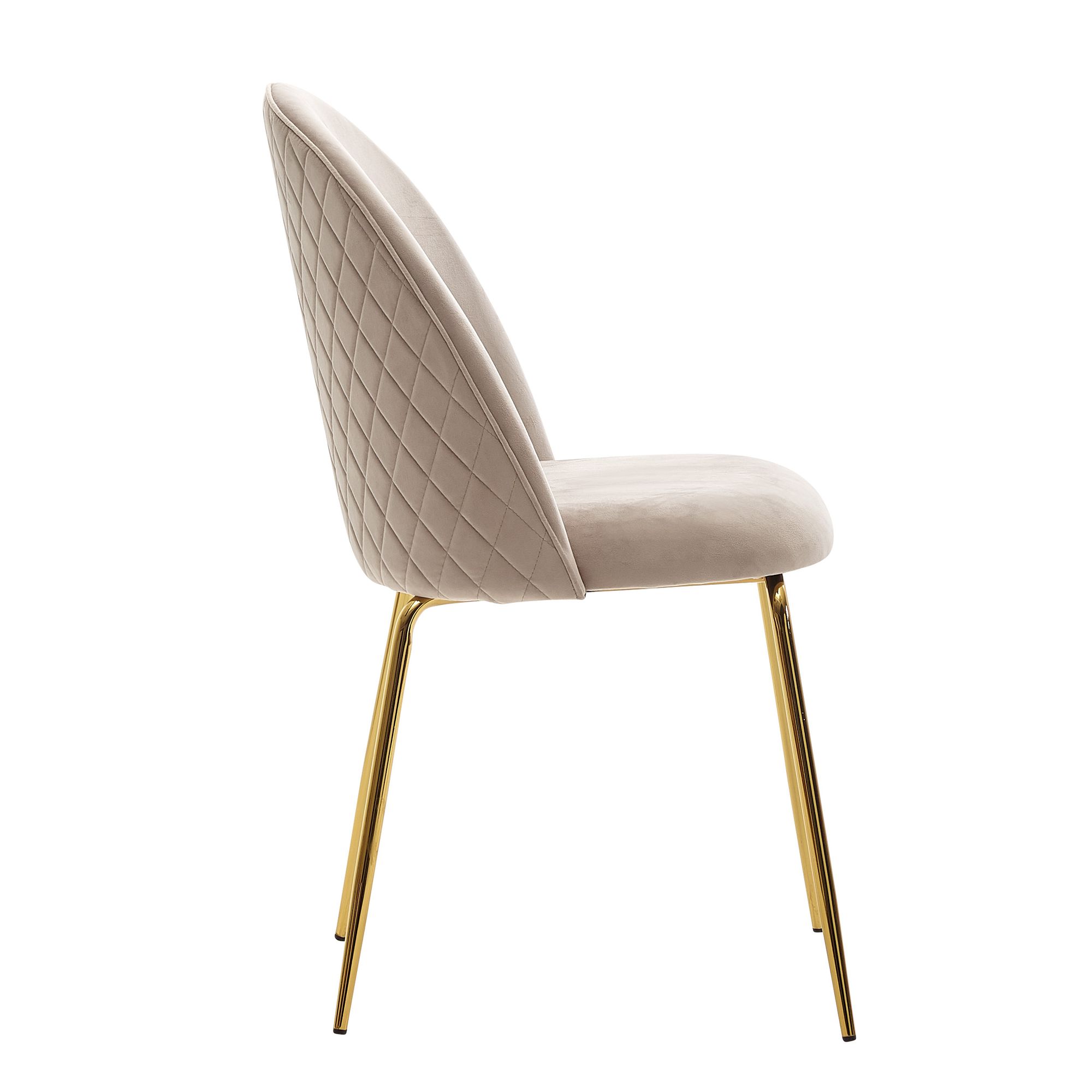 KADIMA DESIGN Skandinavischer Esszimmerstuhl 2er Set POLLY: Diamantrückenmuster, Samtbezug, lackiertes Eisengestell, 53x86x50 cm, Beige/Grün.