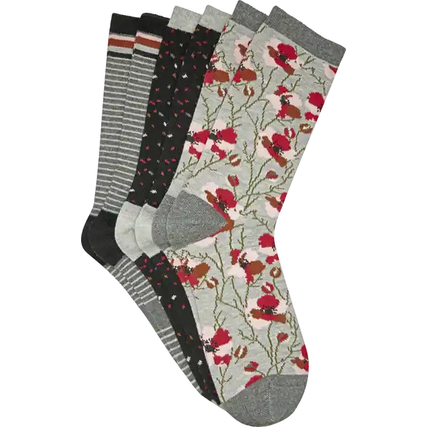 3er Pack Damensocke Winter Mohnblume Gr. 35 / 38