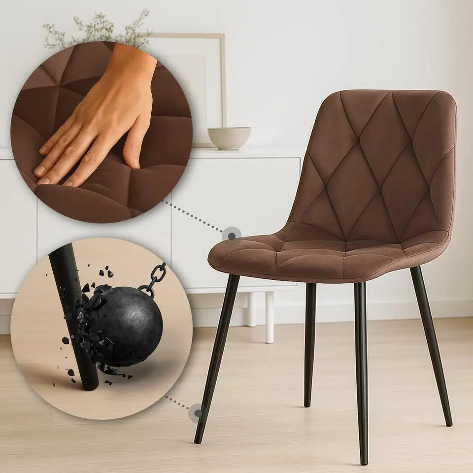 CLP Set van 2 Eetkamerstoel Clairton zwart Frame - Fluweel - bruin