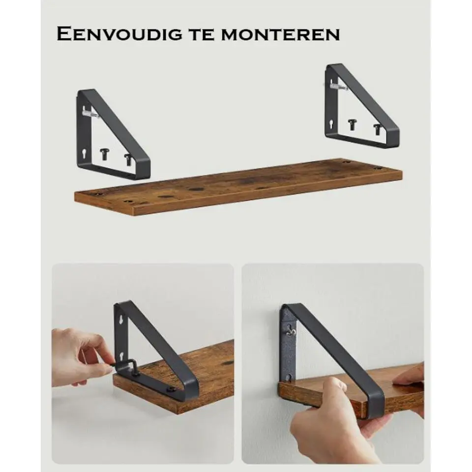 Parya Home Set van 3 Boekenplanken in Vintage Hout Wandplank Industrieel