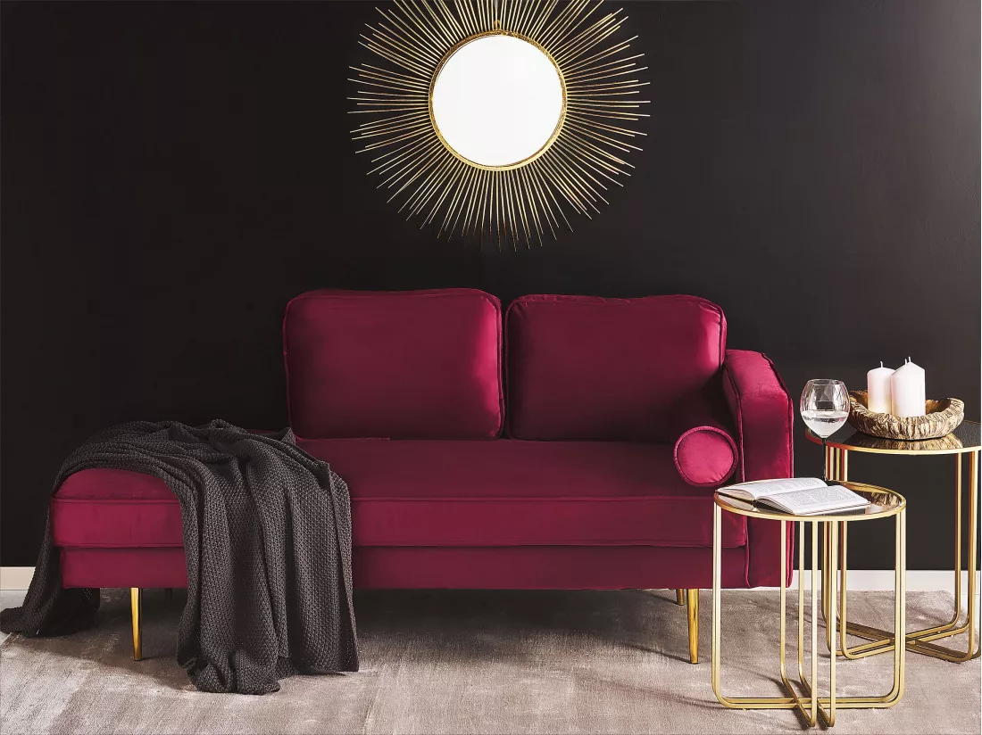 Chaise longue en velours rouge foncé côté droit MIRAMAS