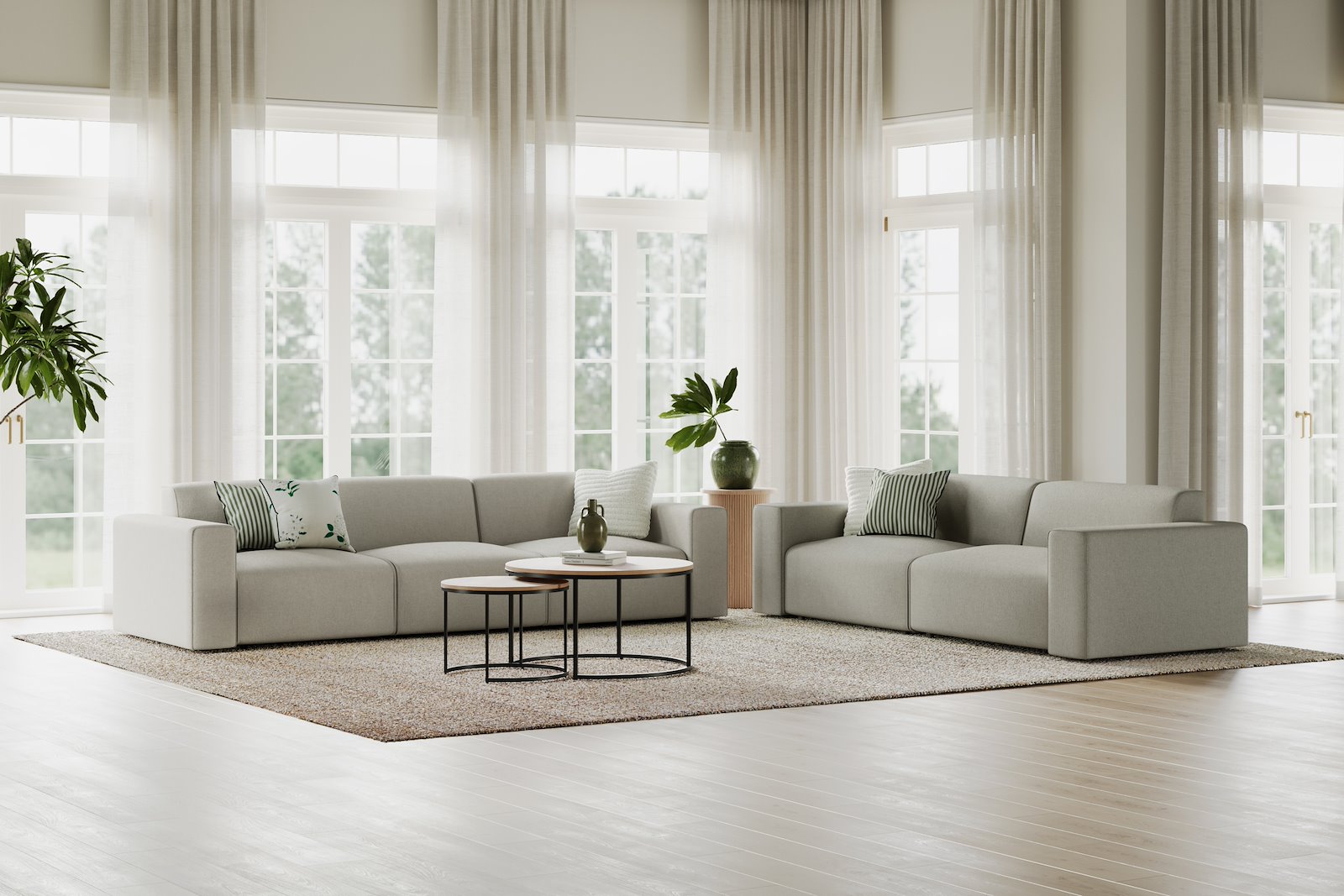 Styl 3-seter Tekstil Brooklyn 3/1 Light Grey med sorte ben.