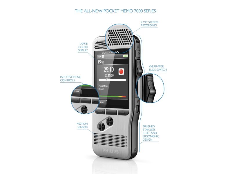 Philips Diktiergerät Digital Pocket Memo DPM7200 Digitales Diktiergerät mit konfigurierbarem 4-Positions-Schiebeschalter