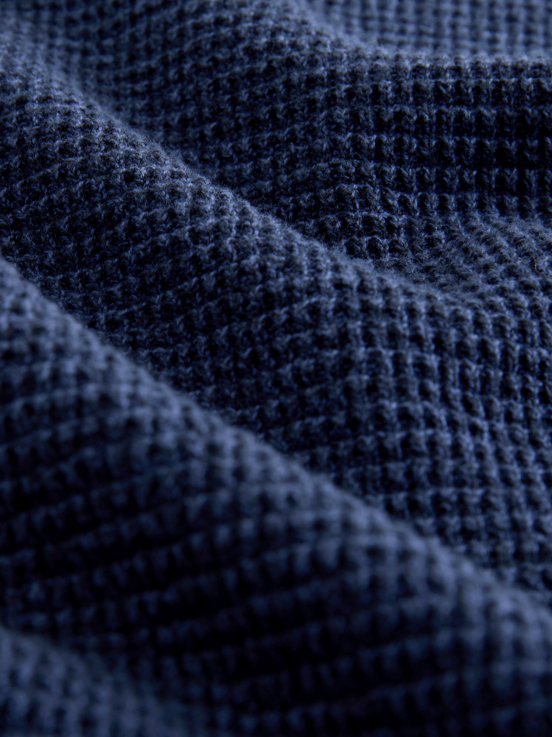Blauw - Effen - Regular Fit 100% Cotton Textured Premium Quarter Zip Jumper
