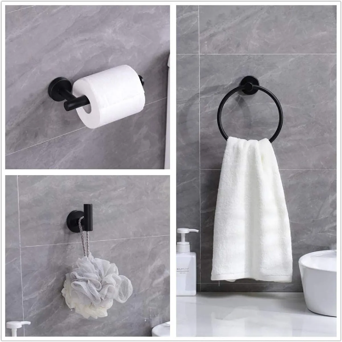 Universal Kit Matériel Salle de Bain Noir