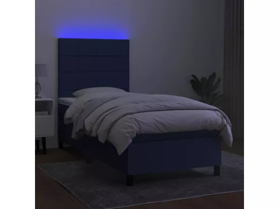 Sommier tapissier avec matelas et LED Bleu 90x190 cm Tissu