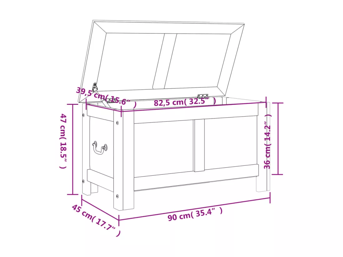 Coffre de rangement avec couvercle marron bois massif d'acacia