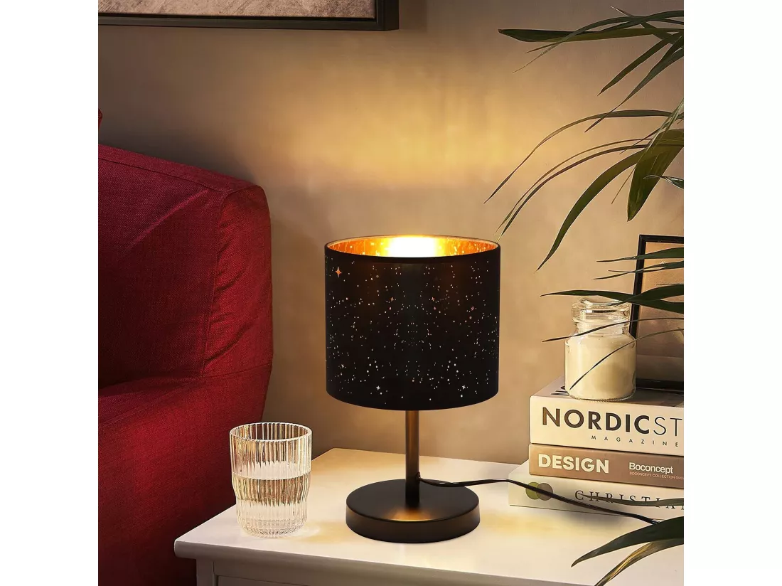 NETTLIFE Lampe de chevet vintage E27 ciel étoilé abat-jour en tissu cadeaux de Noël avec interrupteur à bascule