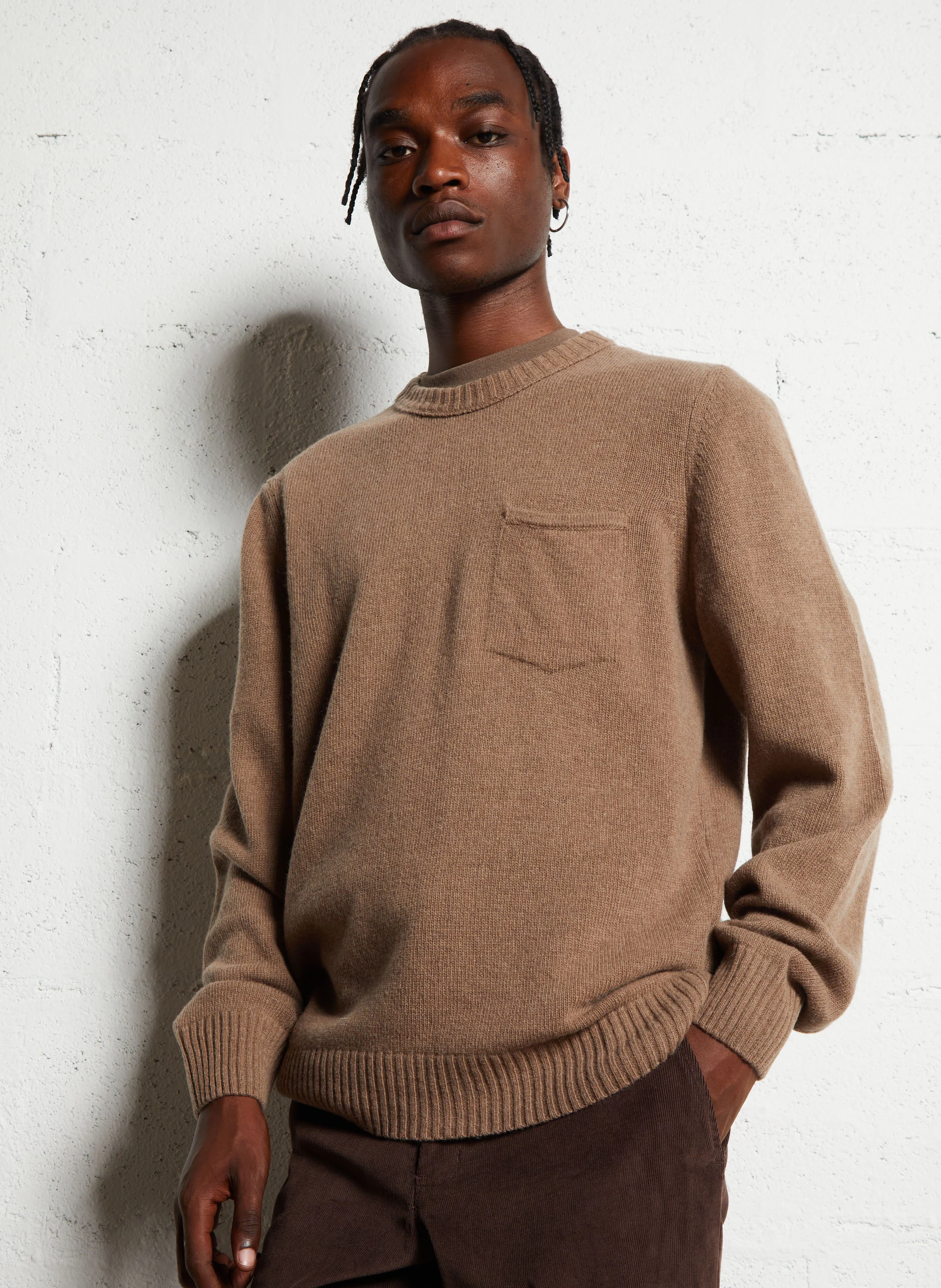 POCKET - Pull col rond droit en laine mélangée | Beige