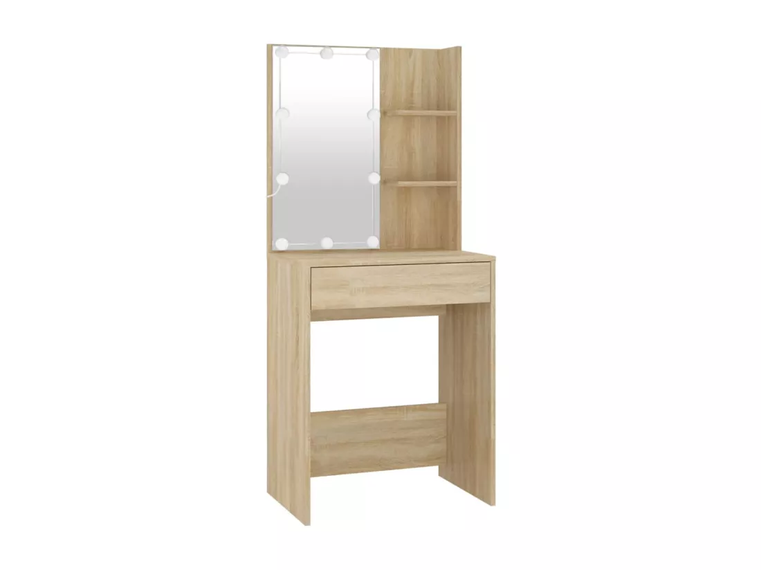 Coiffeuse à LED avec armoire Chêne sonoma Bois d'ingénierie
