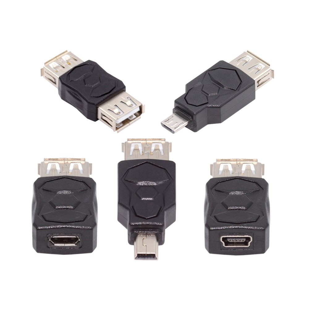 (5er Set) USB A 2.0 auf USB A (m/w.) / Micro USB (m/w.) / Mini USB (m/w.) Verlängerungs Adapter Konverter - Schwarz