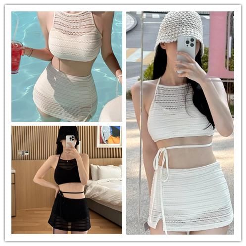 Sancus - Set: Halternek Effen Geperforeerde Tankini Top + Zwemrok