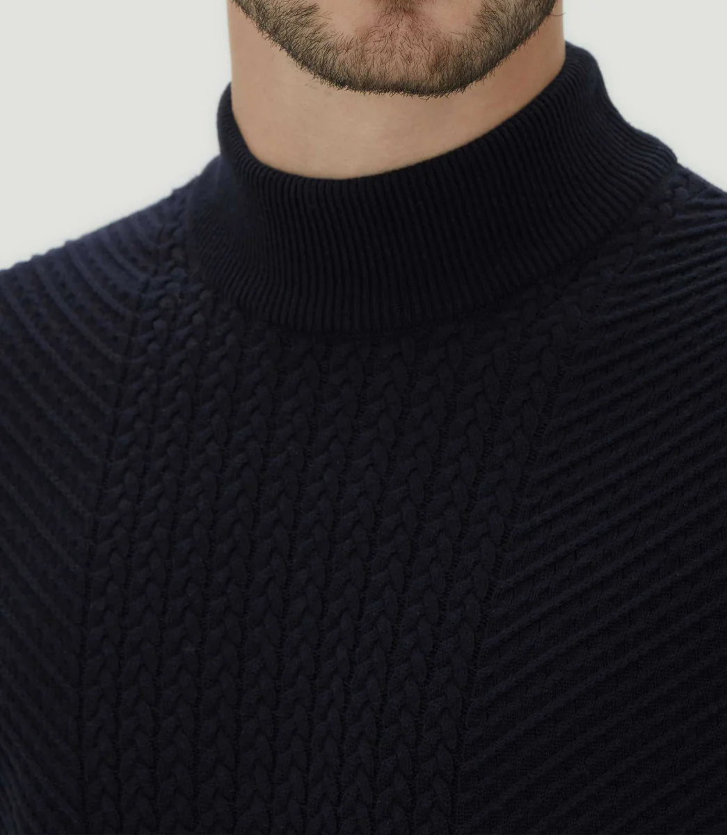 Pull col montant marine 