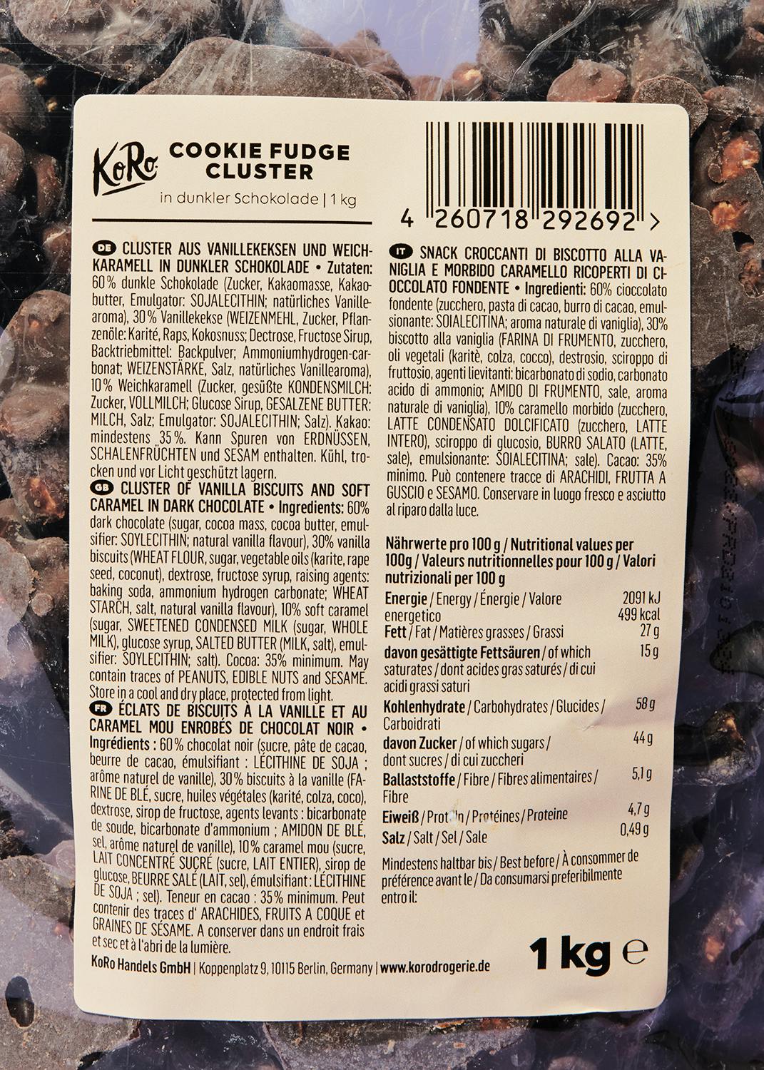 Cookie Fudge Cluster in dunkler Schokolade 1 kg