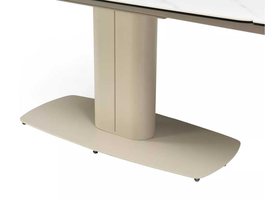 Table à manger extensible 6 à 10 personnes en céramique et métal - Effet marbre blanc et taupe - CARIOULA de Pascal MORABITO