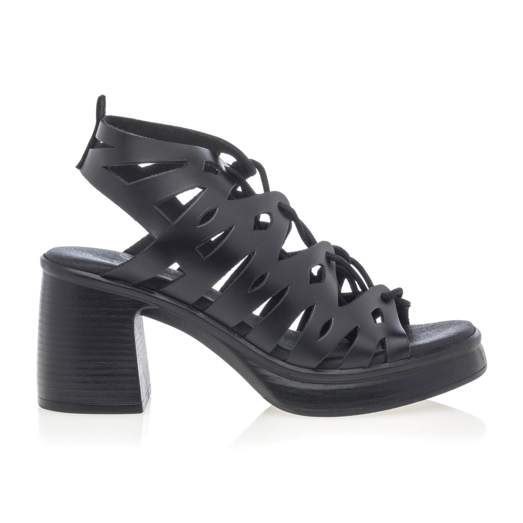 Nu-pieds à talon Femme en cuir noir