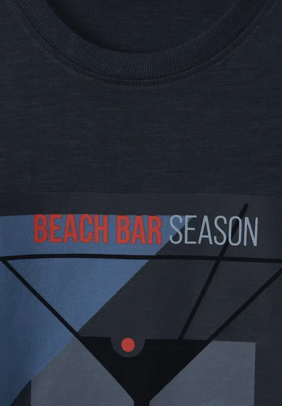 Slub T-Shirt mit Frontprint - night blue