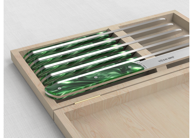 Service de 6 couteaux de table avec un manche en Madreperlato Vert et lame en acier inoxidable