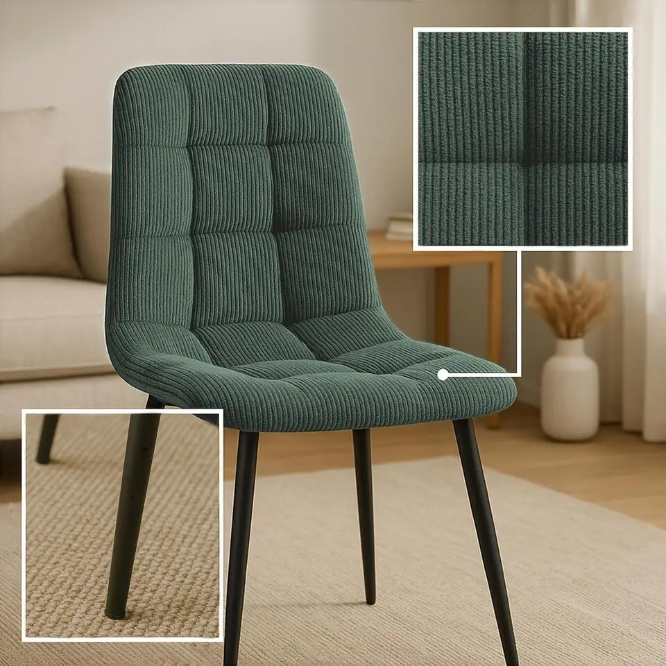 CLP Eetkamerstoel Antibes zwart Frame - Ribstof - groen