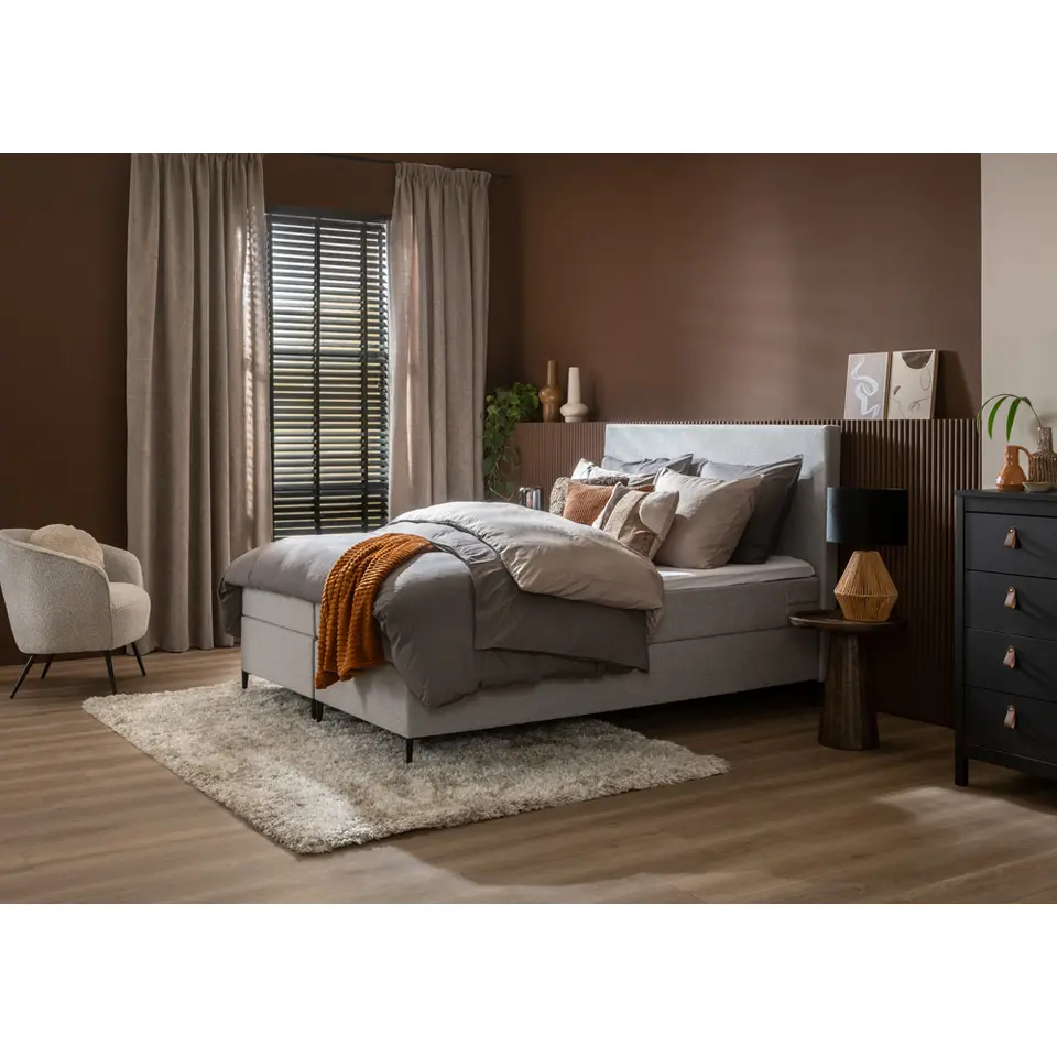 Boxspring Liv egaal - lichtgrijs - 180x200 cm - vierkante poot