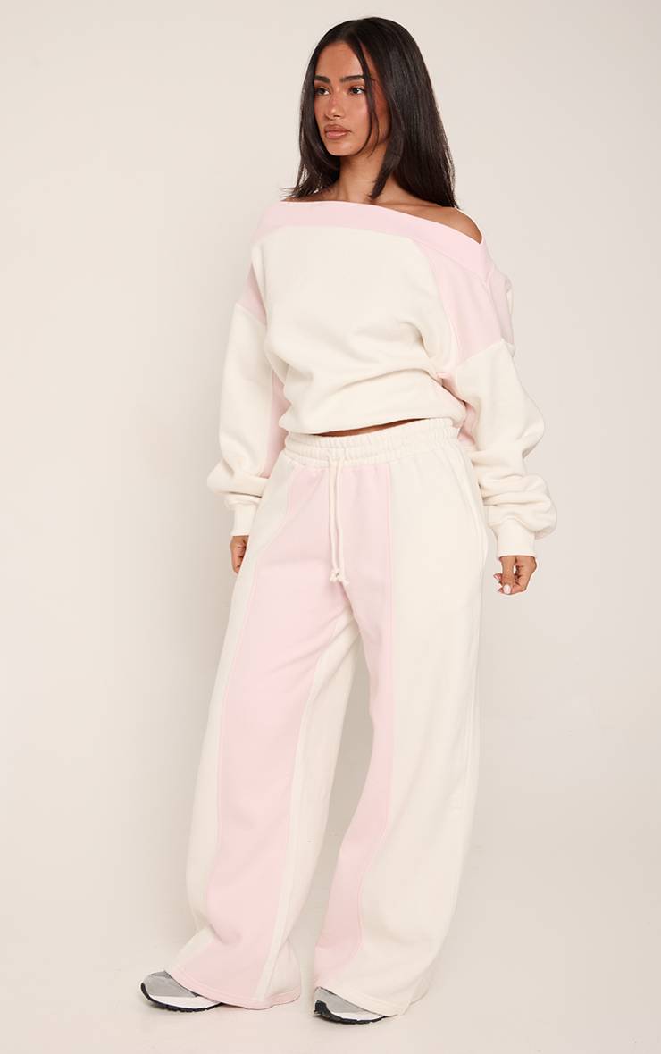 Rose Bébé Jogging Petite Taille À Jambes Larges Avec Bandes Contrastées Et Taille À Cordon