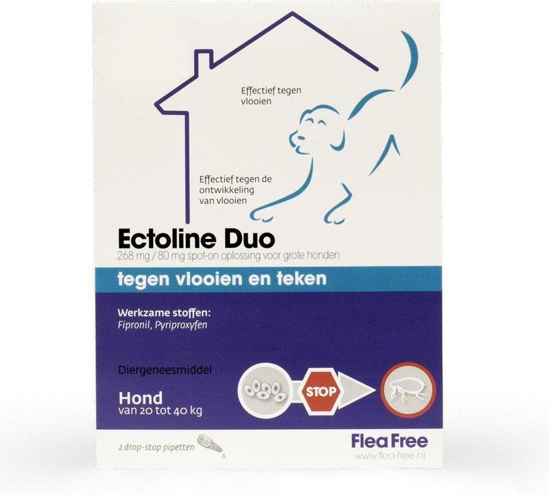 Flea Free Ectoline Duo Hond - 20 tot 40 kg - Tegen Vlooien en Teken - 2 Pipetten