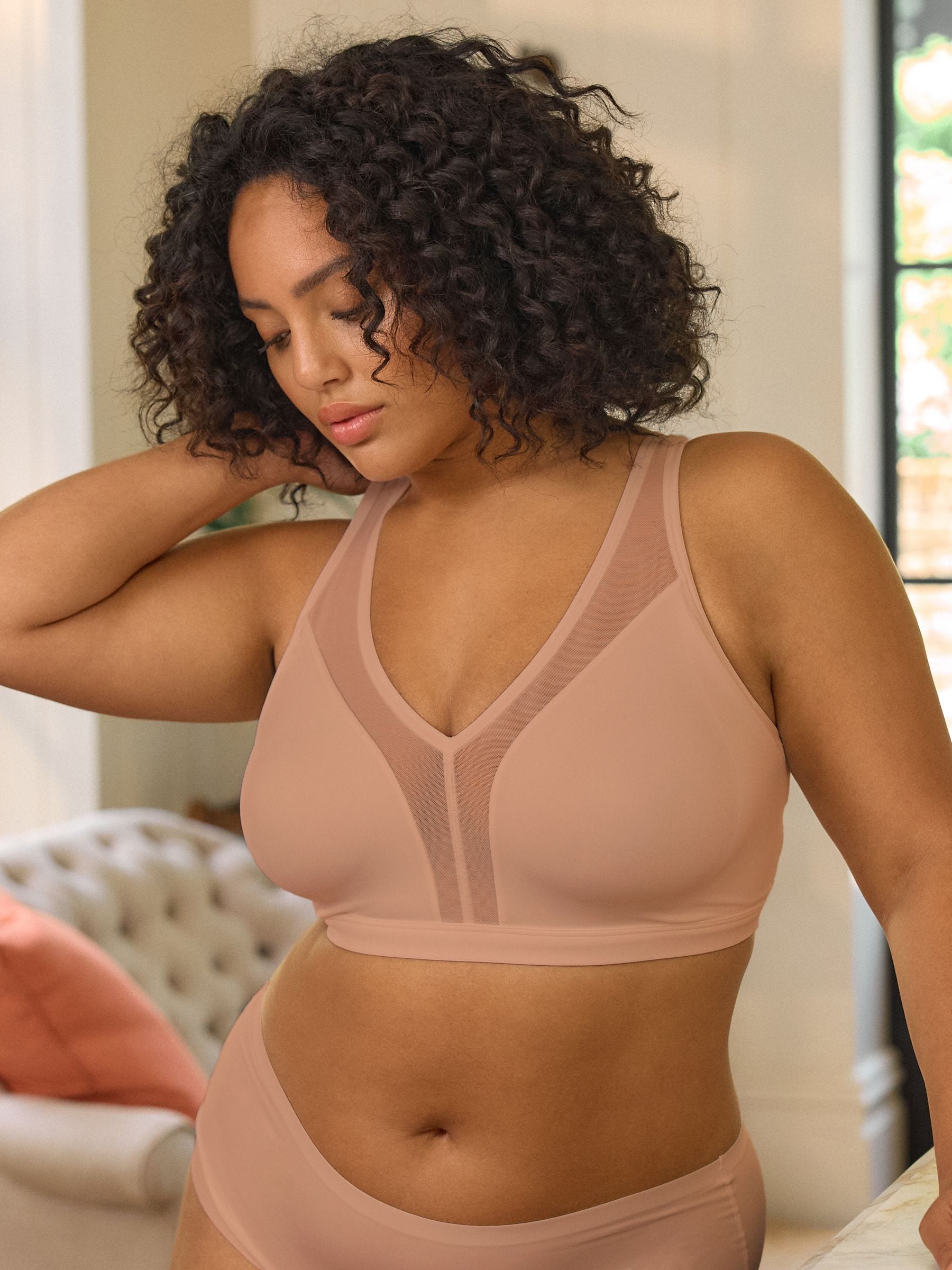 Caramel-nude - B-H beha met totale ondersteuning zonder beugel en ultiem comfort