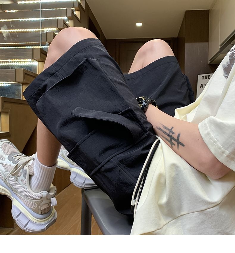 Giuliana - Effen cargoshorts met trekkoordtaille