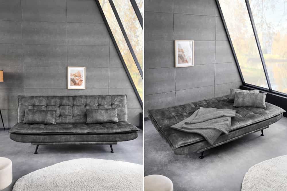 Modernes Schlafsofa JAZZ 190cm grau Samt 3-Sitzer Couch
