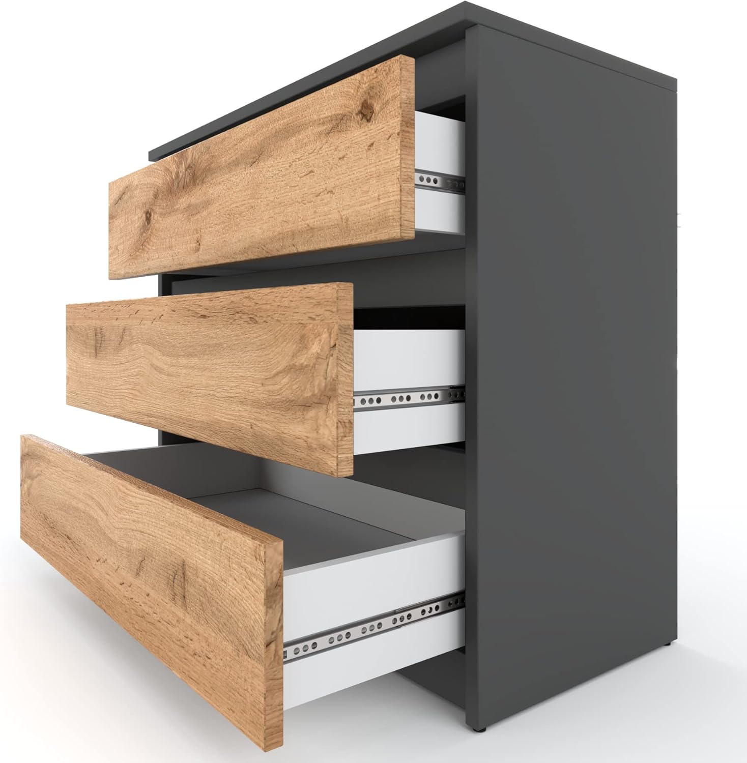 MRBLS Kommode mit 3 Schubladen Sideboard Schubladenschrank Kleiderschrank Modern Möbel mit Schubladen für Ihr Schlafzimmer (Grau Matt - Wotan) – 80 x 71,5 x 33,5 cm (B/H/T)