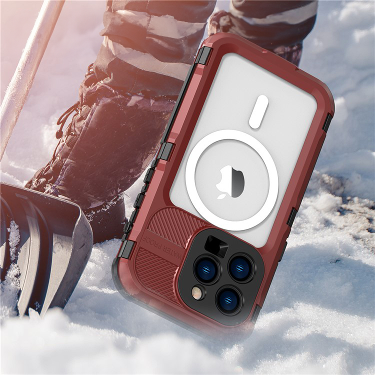 iPhone 14 Pro Max Wasserfeste MagSafe Outdoor Schutz Hülle (IP68) - Rot / Transparent