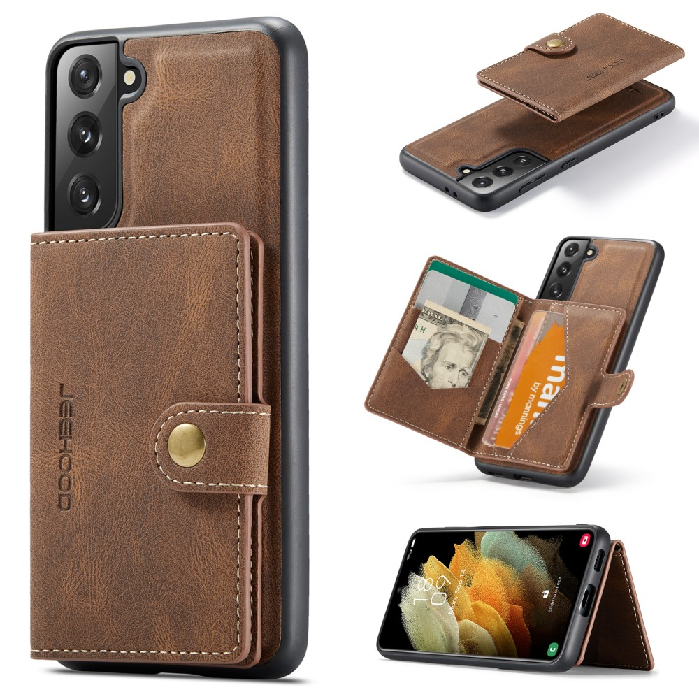 2in1 Samsung Galaxy S21 FE 5G Leder Hülle Wallet   Magnetisches Kreditkartenfach - Braun