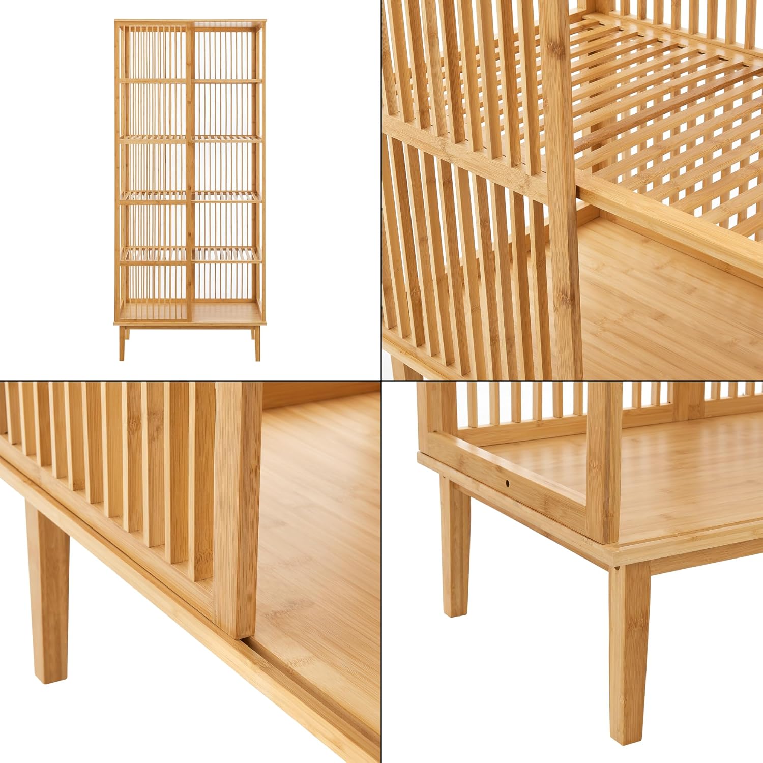 [en.casa] Standregal Trundholm Badregal mit 5 Ablagen freistehend aus Bambus Aufbewahrungsregal 185 x 80 x 45 cm für Wohnzimmer Flur Küche