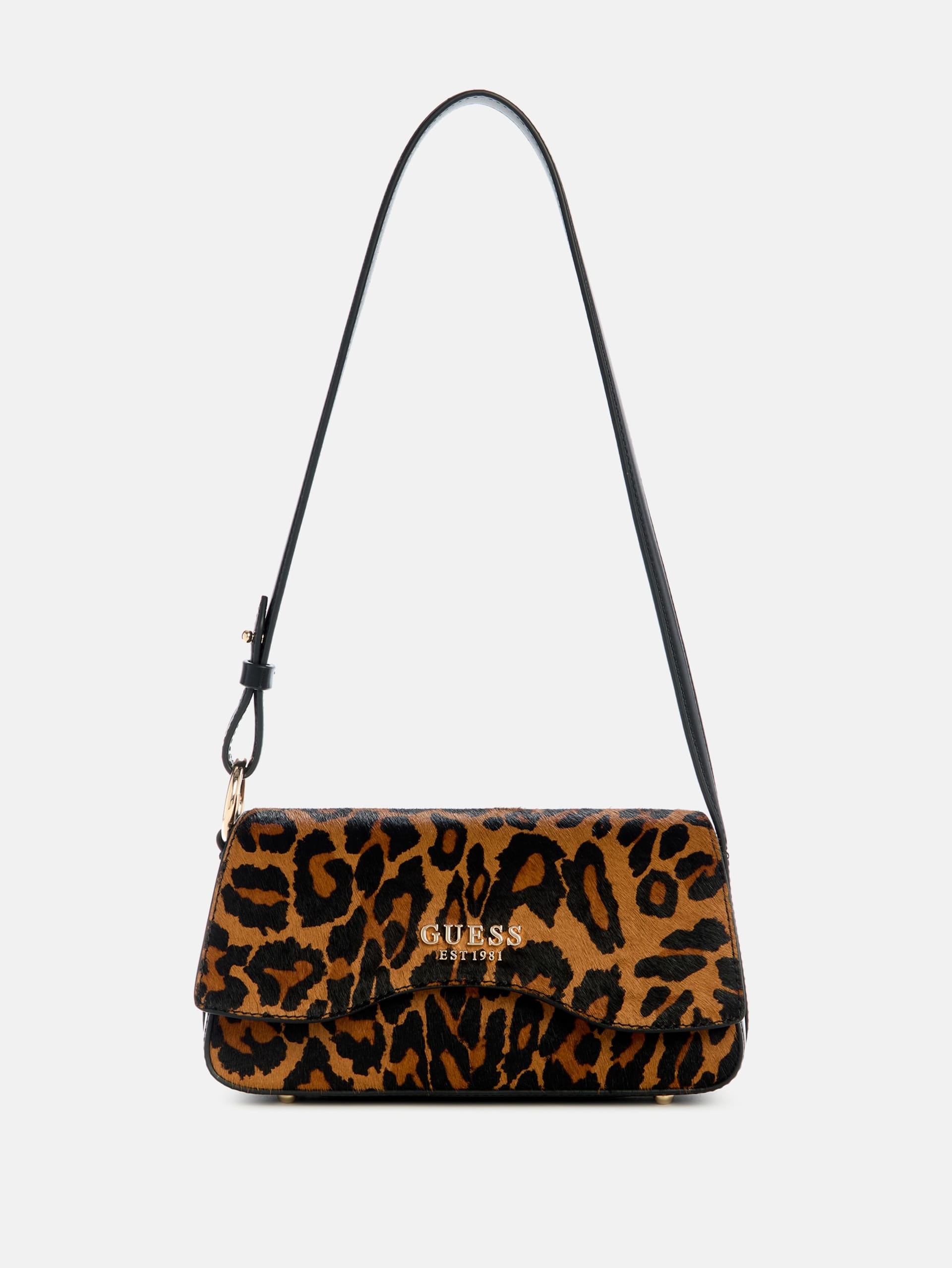 Bolsa de ombro dobrável com aba e estampa de leopardo Domitilla