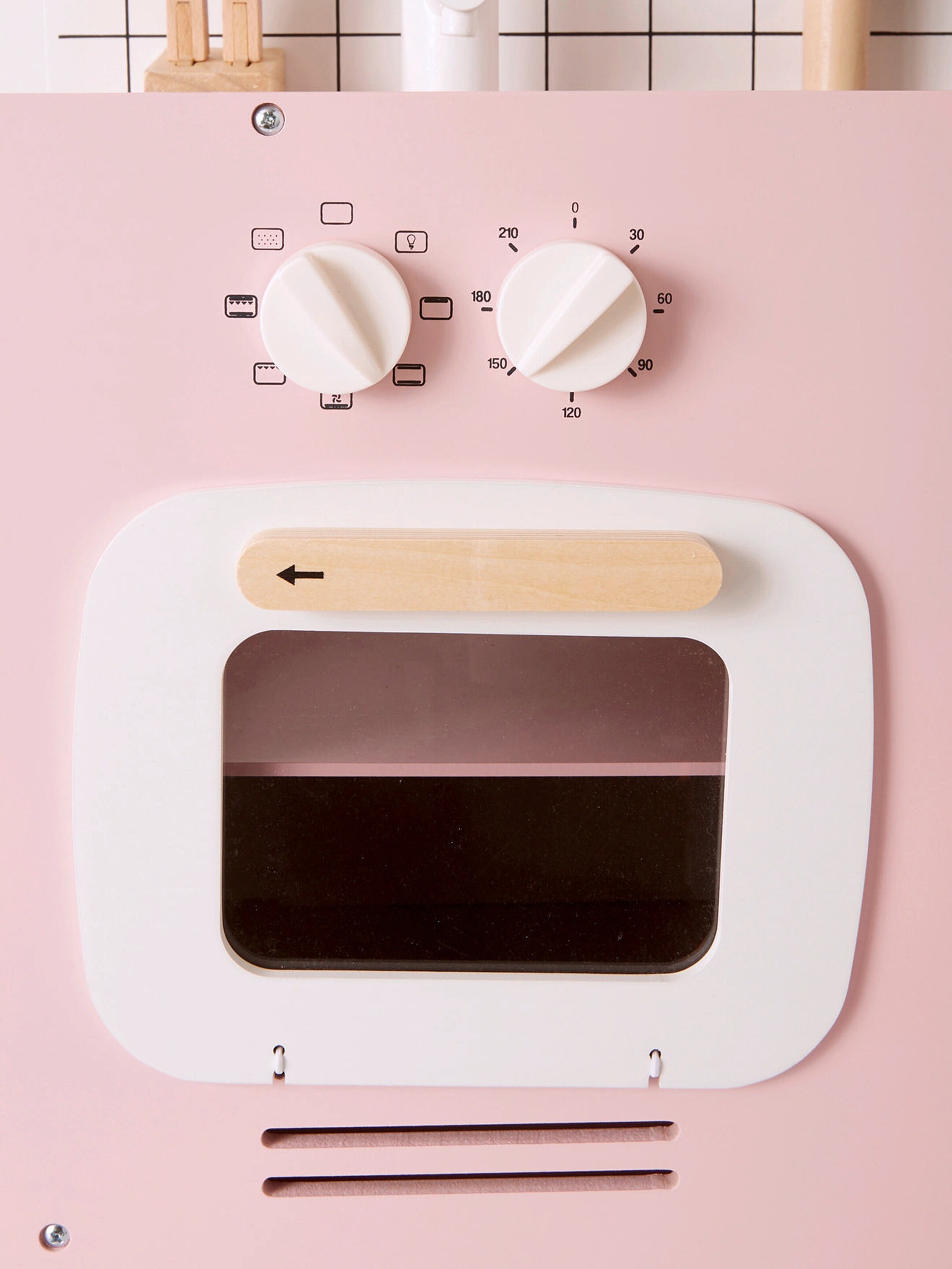 Vertbaudet Retro-Spielküche, Küche aus Holz FSC® rosa/natur