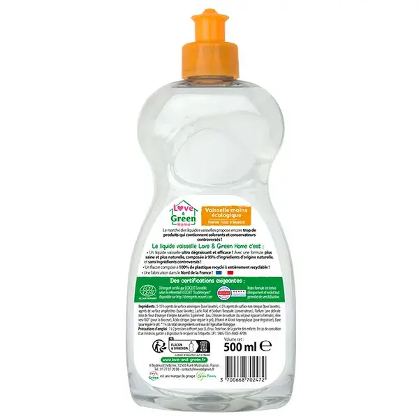 Detergente líquido para lavar louça Love & Green Men's Ultra-Desengordurante com aroma de flor de laranjeira 500ml
